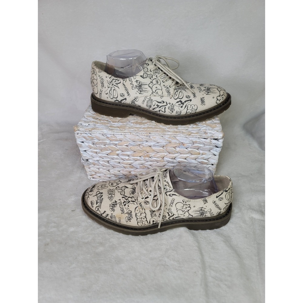Y2K Mens Graffiti Print Canvas Derby Shoes Street Art Oxfords US 10 Urban Alt